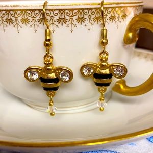 NWOT Bee earrings gold black sparkling rhinestones